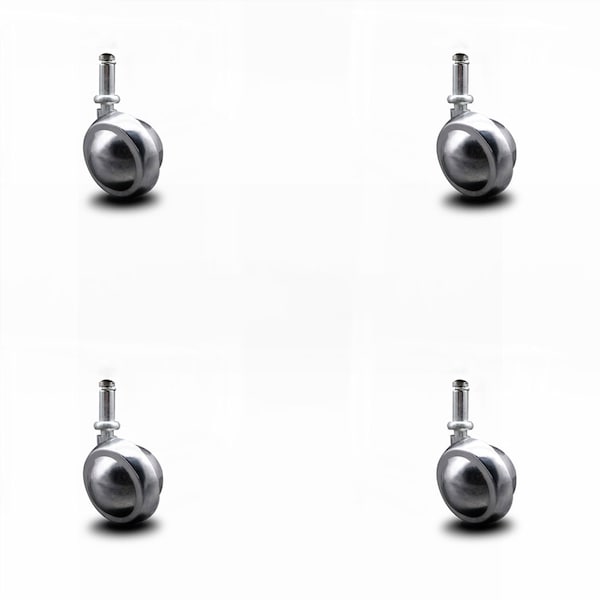 2 Inch Bright Chrome Ball Caster - 7/16 Inch Grip Ring Stem - SCC, 4PK